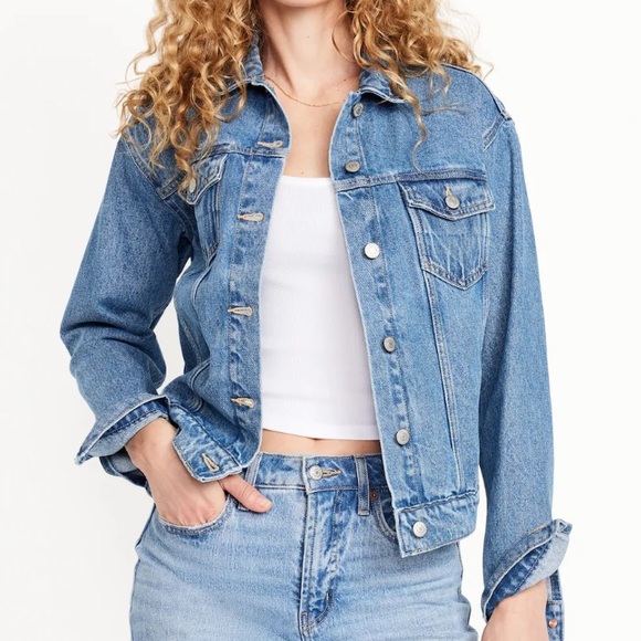 Old Navy Jean Jacket with American Flag on back, XL Petite - Picture 2 of 8